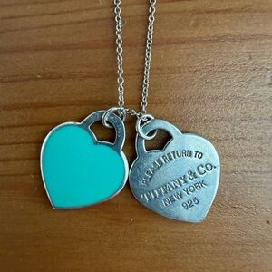 Tiffany & Co. Silver Necklace with Turquoise Heart Tags